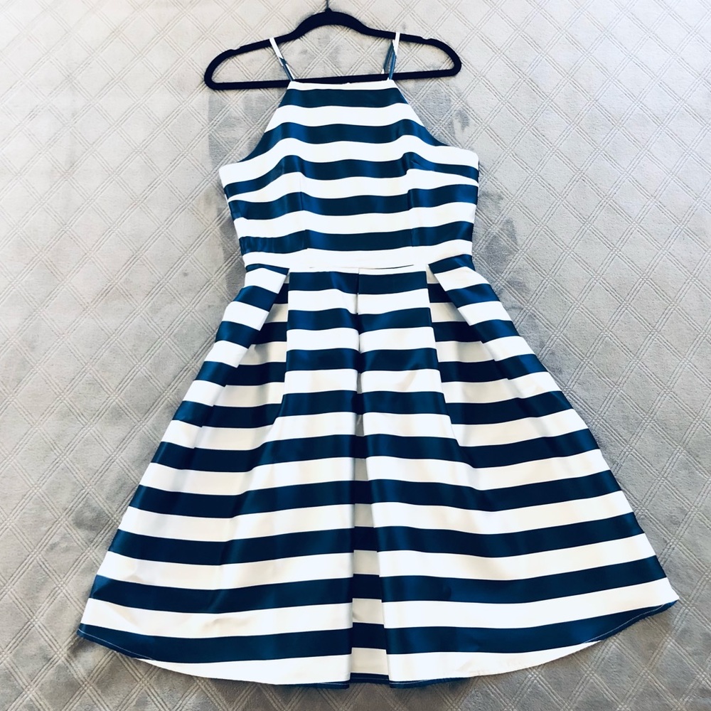 Miss Avenue Blue & White Stripe A-Line Dress